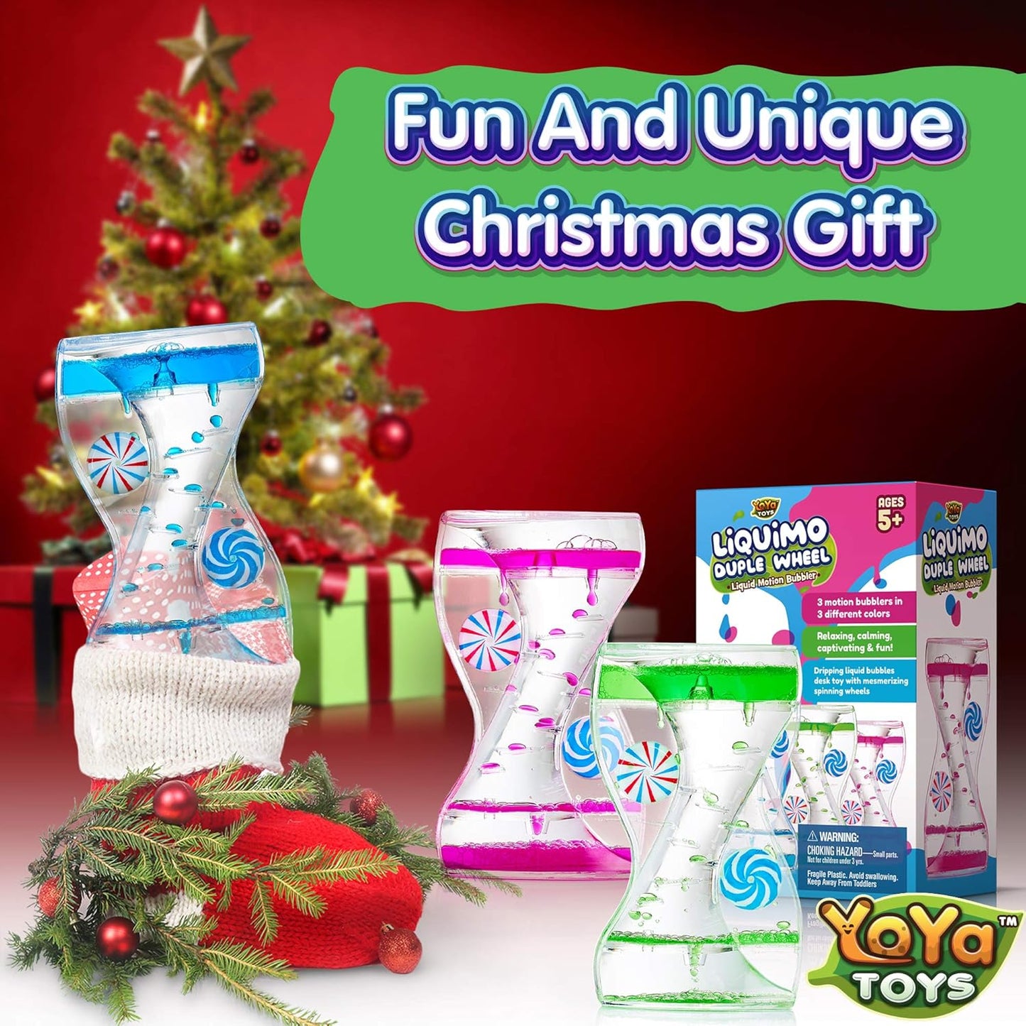 YoYa Toys Liquimo Liquid Motion Bubbler Duple Wheel for Kids and Adults - Satisfying Toys for Stress and Anxiety Relief - Fidget Toy Can Be Used as a Colorful Kitchen Timer - 3 Pack
