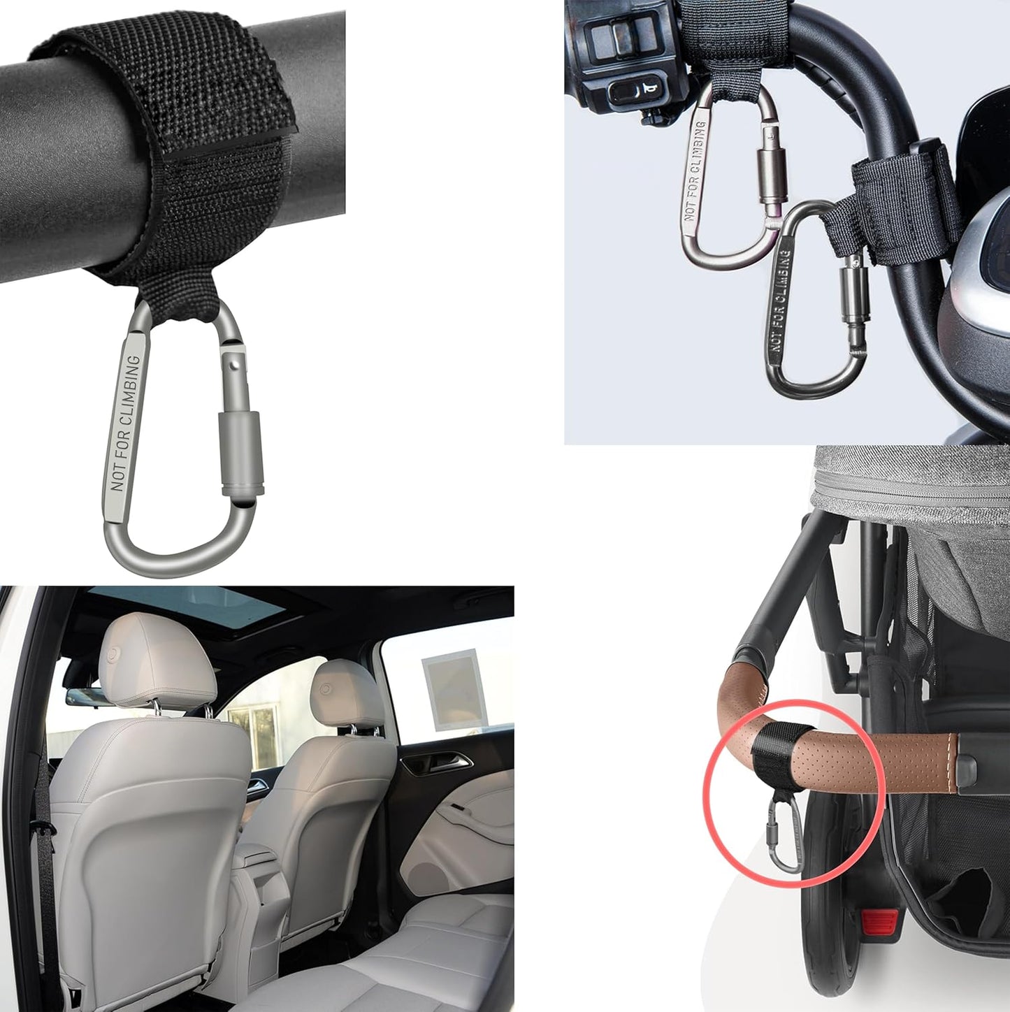 4 Pcs Baby Stroller Hook, Carry 30 lbs per Stroller Carabiner Clip, Adjustable Baby Stroller & Car Seat Hook for Hanging Diaper Bag, Wheelchair,Golf cart, Shopping and Pet Cart