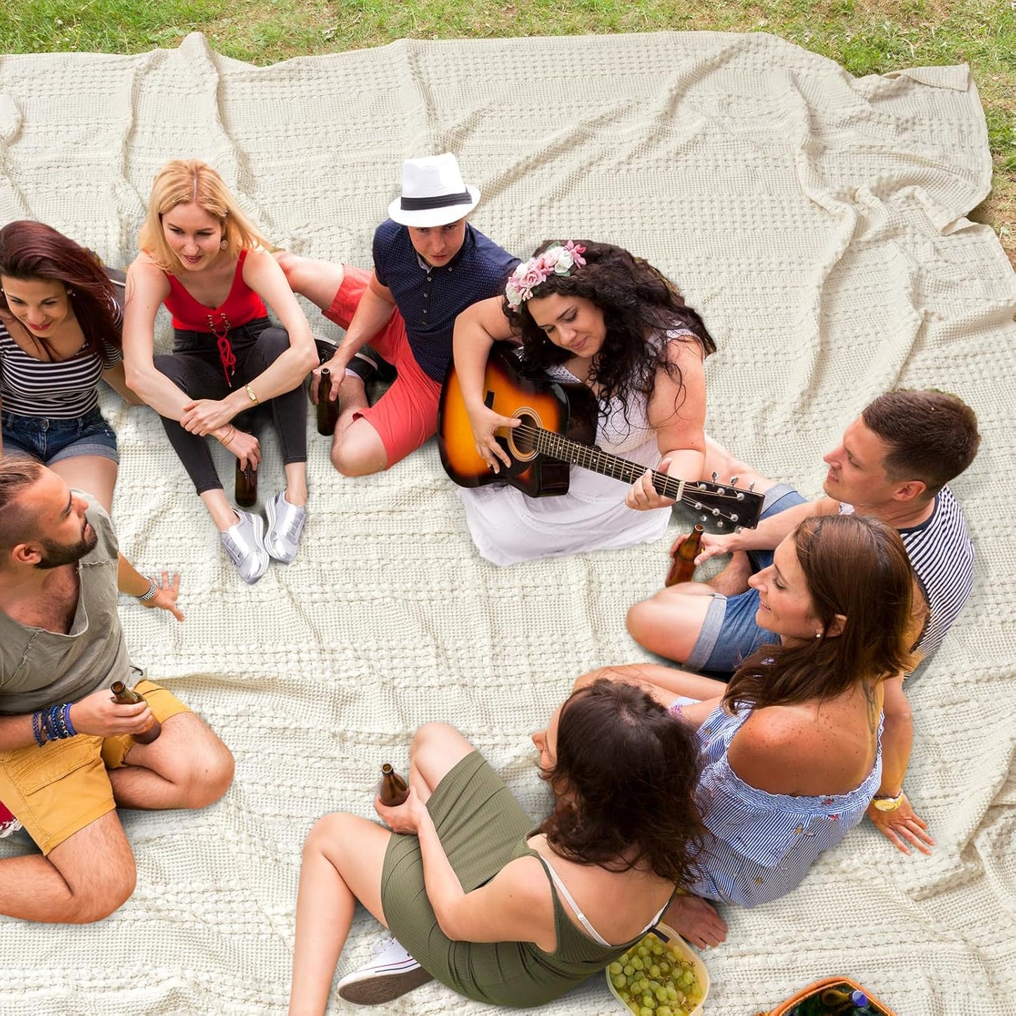 PHF 100% Cotton Waffle Blanket Oversized King 120"x120", Lightweight Breathable Extra Large 10'x10' Summer Blankets for Bed, Giant Big Luxury Aesthetic Woven Bedding for Home Decor, Ivory