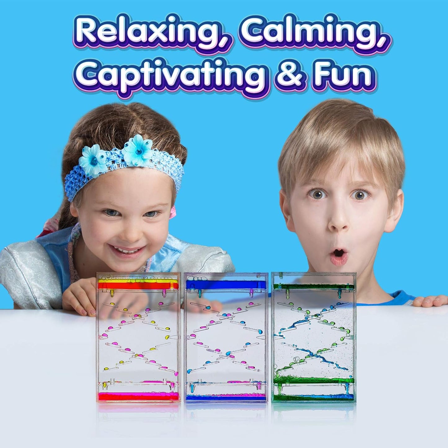 YoYa Toys Liquimo Liquid Zig Zag Motion Bubbler for Kids and Adults - Satisfying Toys for Stress and Anxiety Relief - Fidget Toy Can Be Used as a Colorful Kitchen Timer - 3 Pack