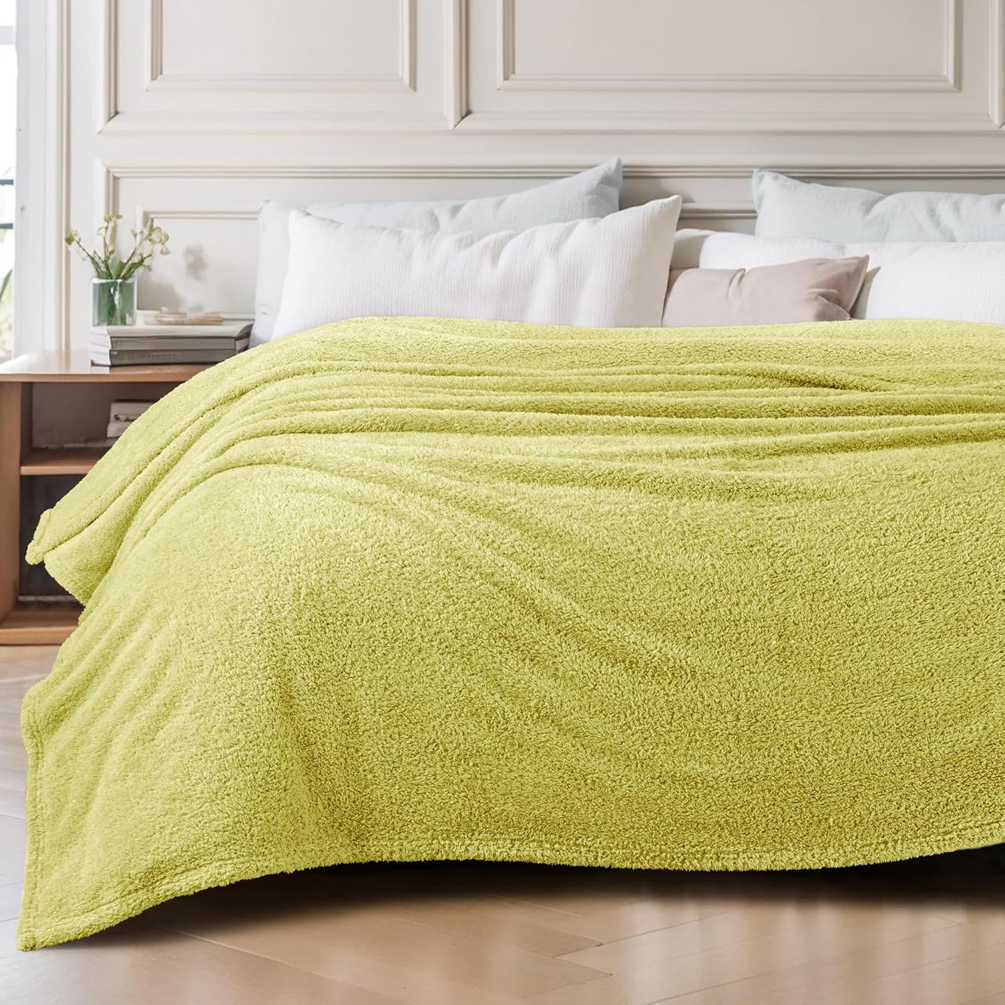 Exclusivo Mezcla Fleece Blanket for Couch, Soft and Cozy King Blankets for Women Men Girls Kids, Suitable for All Seasons, Light Green, 90x104 Inches