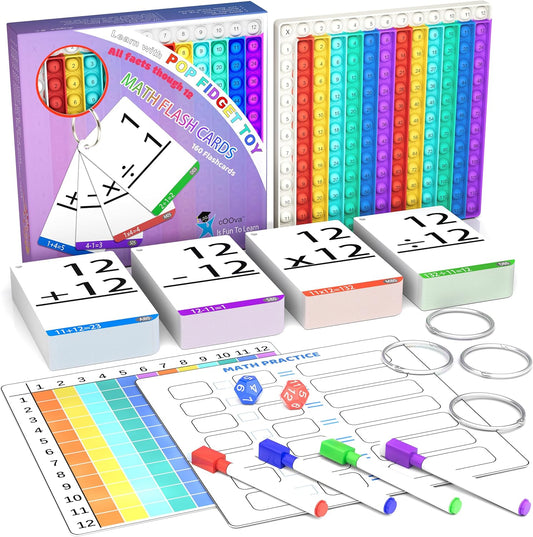 Math Games for Kids - Flash Cards for Kids - Pop it Practice with Addition, Subtraction, Multiplication & Division - Ideal for Math Learning and Skill Building.