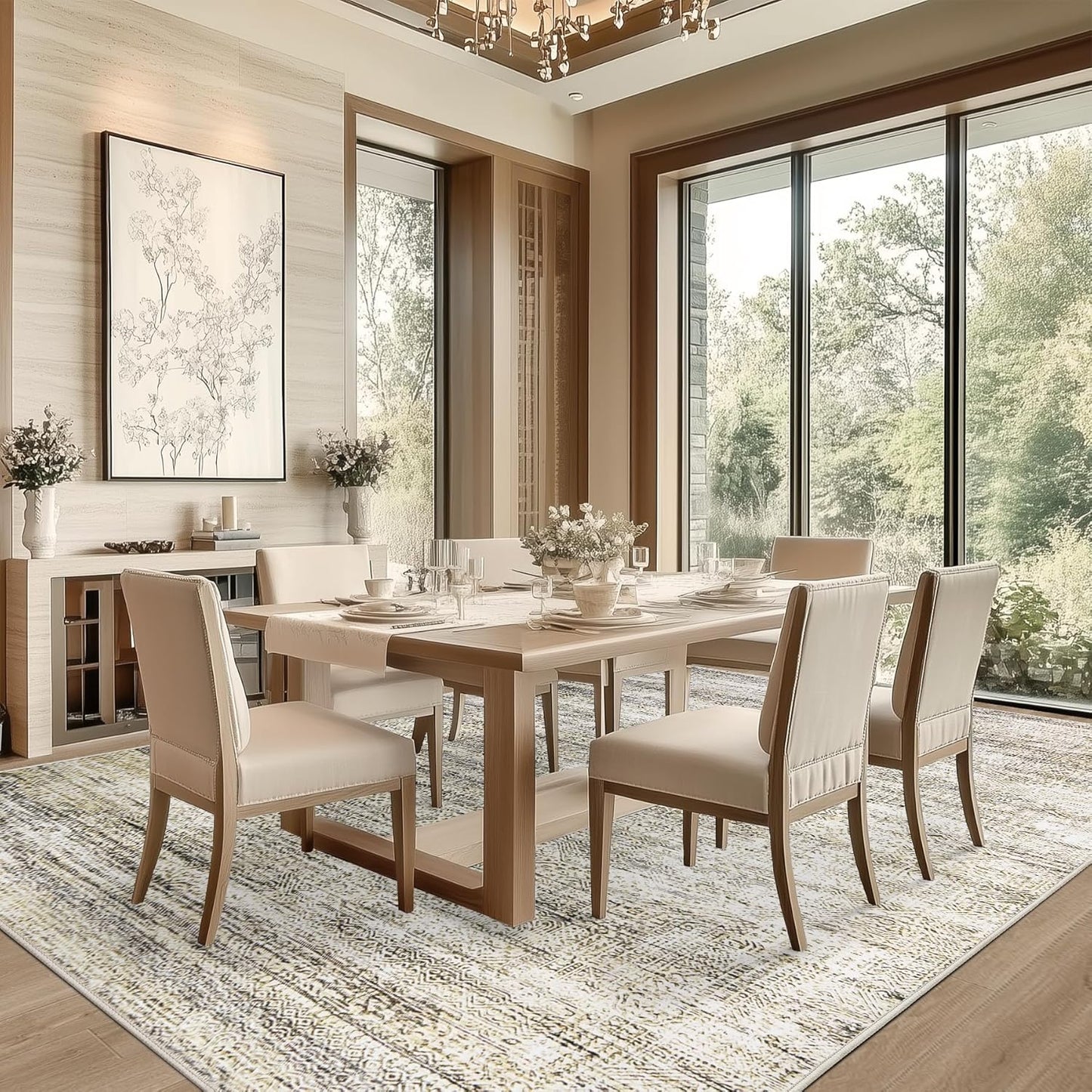 5x7 Area Rug Living Room Rugs - Washable Rug Large Modern Abstract Soft Thin Carpets Indoor Floor No Slip Vintage Carpet for Bedroom Under Dining Table Nursery Home Office Decor Nature