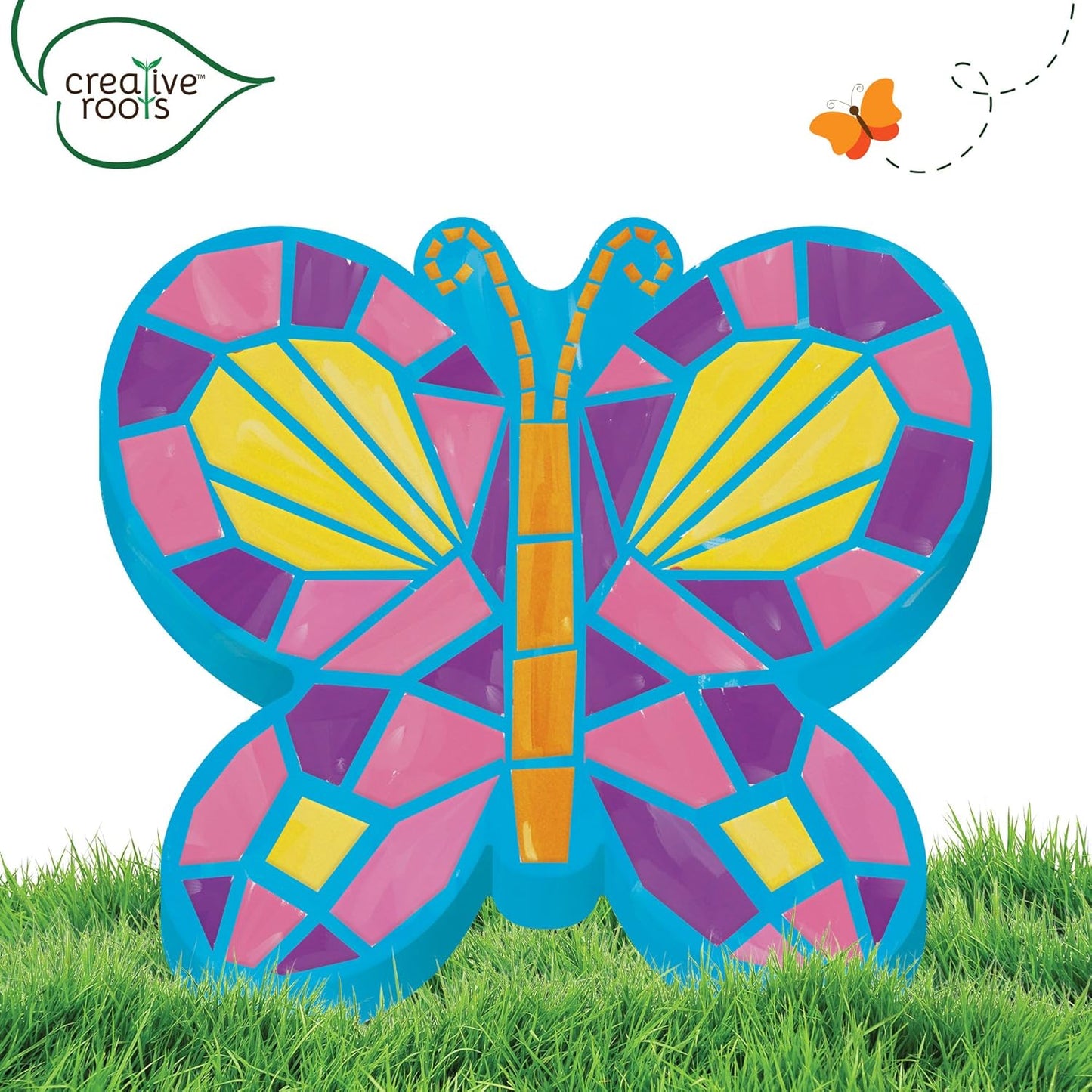 Creative Roots Mosaic Butterfly Stepping Stone Kit, Includes 7-Inch Ceramic Stepping Stone & 6 Vibrant Paints, Paint Your Own Stepping Stone, DIY Stepping Stone for Kids Ages 8+ White