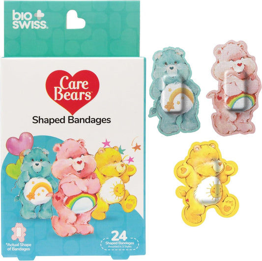 BioSwiss Care Bears Bandages, Classic Care Bear Shaped Self Adhesive Bandage, Latex Free Sterile Wound Care, Fun First Aid Kit Supplies for Kids, 24 Count