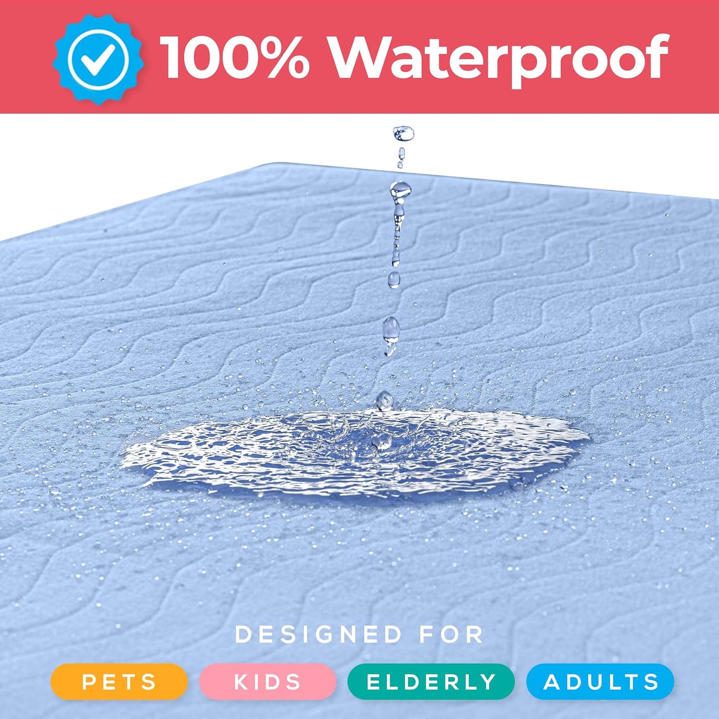 Utopia Bedding Washable Underpads 34" x 36" (Pack of 4), Waterproof Reusable Heavy Absorbency Incontinence Bed Pads for Adults, Kids, Elderly and Pets, Bedwetting Pads for Sofa and Couch (Blue)