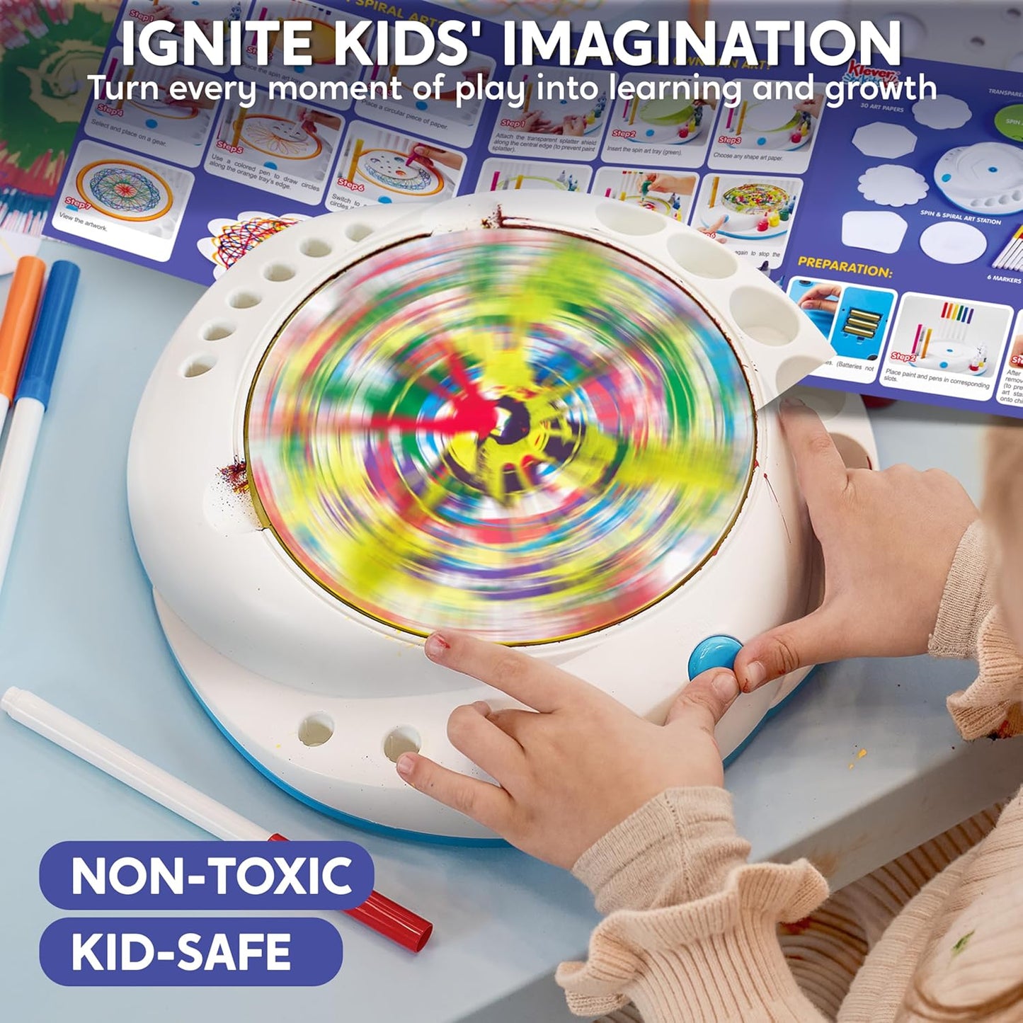 Klever Kits Spin Art for Kids, Spin Spiro Machine Kit, Arts & Crafts Paint for Boys & Girls, Painting Spinner Toys Kits, DIY Birthday Gifts for Kids Age 6 and up