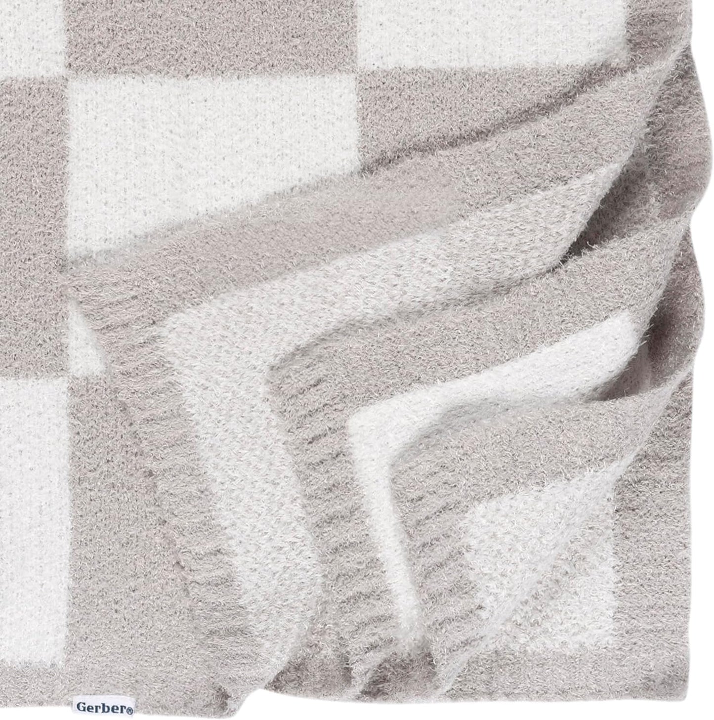 Gerber Unisex Baby Cozy Soft Silky Mink Checkerboard Grid Blanket, Tan Check, One Size