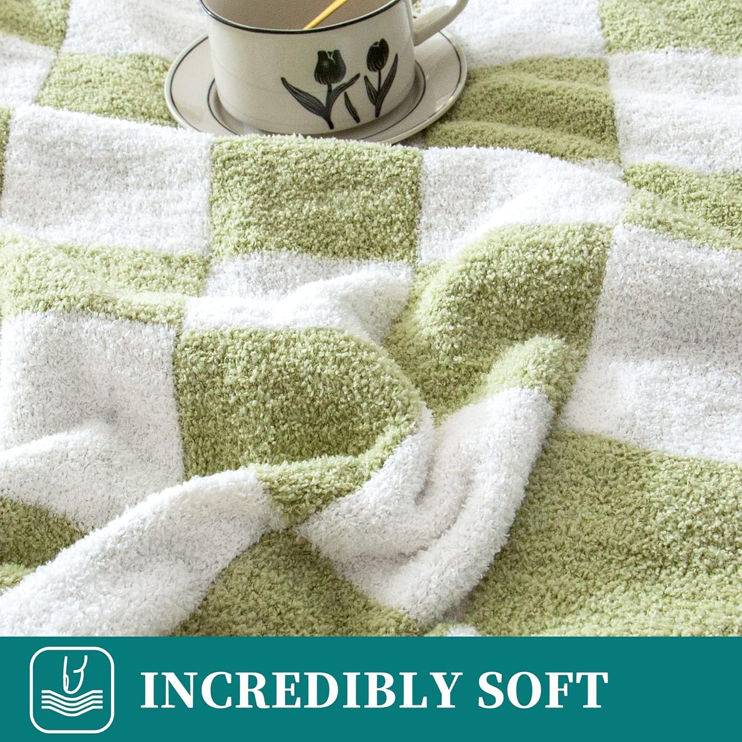 SeaRoomy Checkered Throw Blanket, Ultra Soft Cozy Reversible Checkerboard Fuzzy Blanket, Fluffy Lightweight Microfiber Knit Throw Blanket for Couch Sofa Bed Decor Gift(Sage Green, 51"×63")