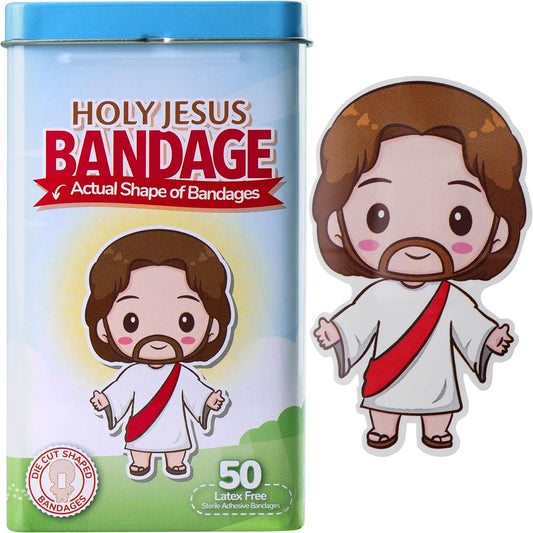 BioSwiss Bandages, Holy Jesus Shaped Self Adhesive Bandage, Latex Free Sterile Wound Care, Fun First Aid Kit Supplies for Kids and Adults, 50 Count