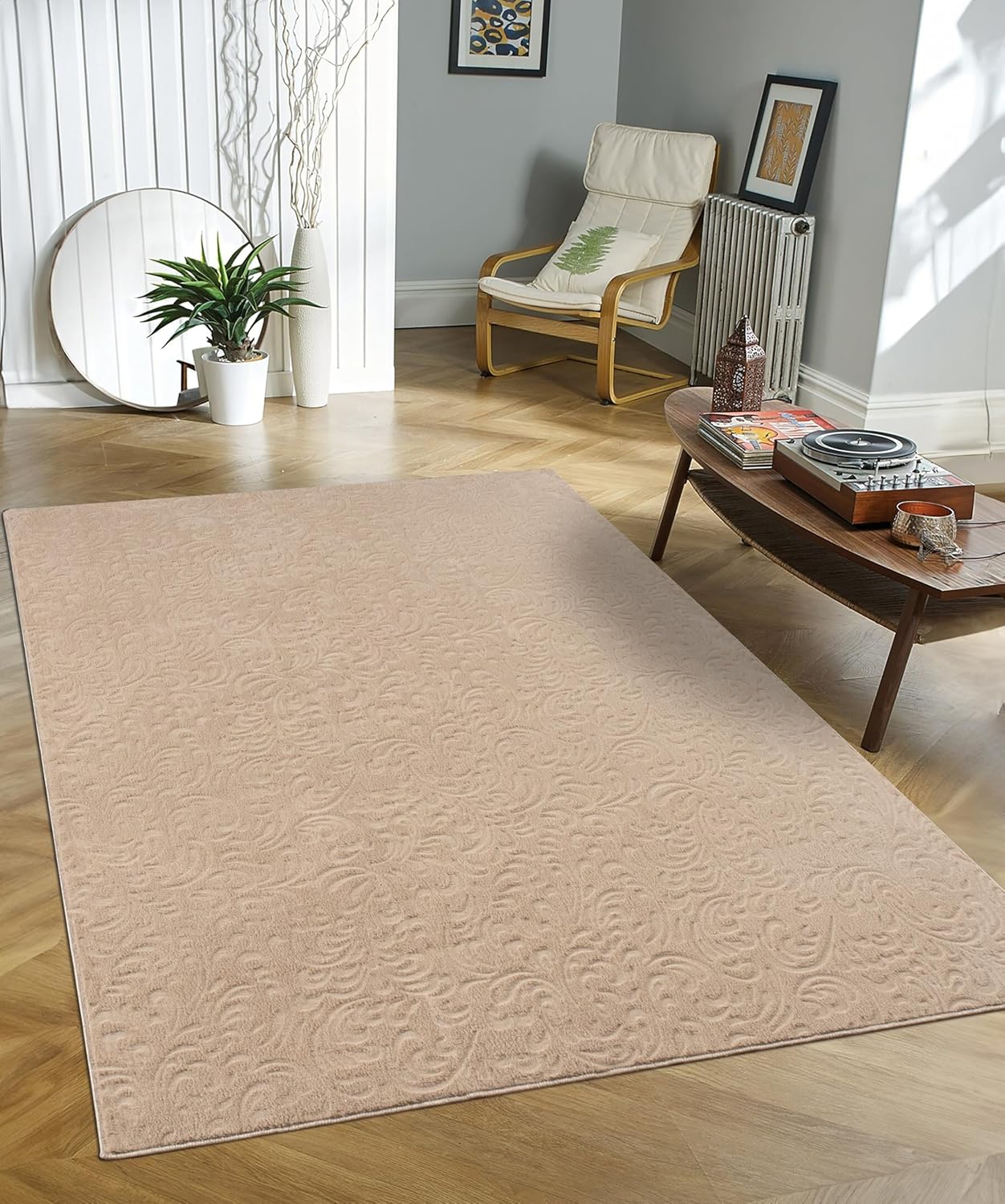 Non-Slip Washable 5x7 Area Rugs for Living Room Bedroom, Ultra Soft Bedside Rug, Indoor Floor Carpet for Kids Girls and Boys, Dorms, Nursery Rooms, Non-Skid Area Rug, Flower Beige, 5' x 7'