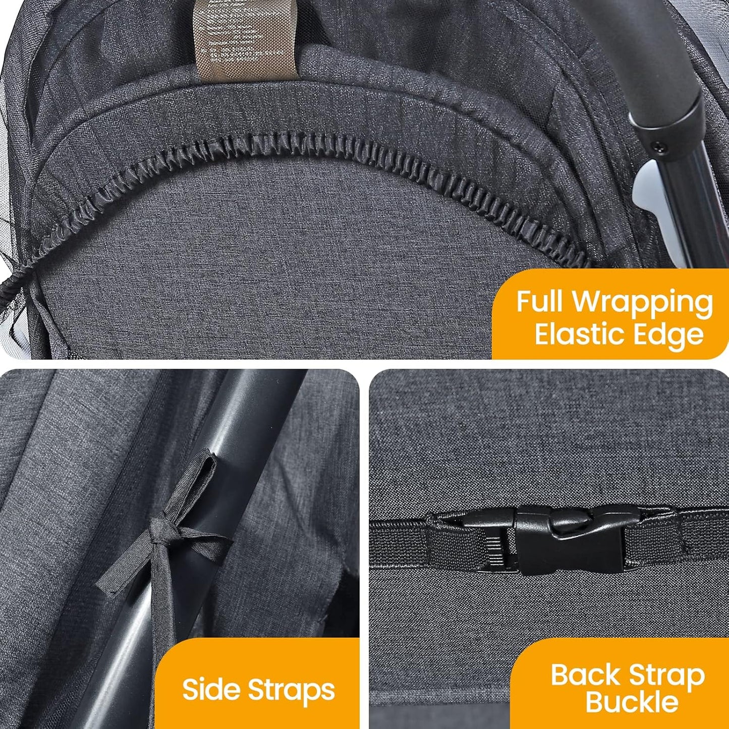 Orzbow Universal Mosquito Net for Stroller, Baby Bug Net with Two-Way Zippers & Storage Bag, Breathable & Foldable Mosquito Nets for Strollers, Car Seat, Bassinet, Cradle, Portable Mini Crib, Black