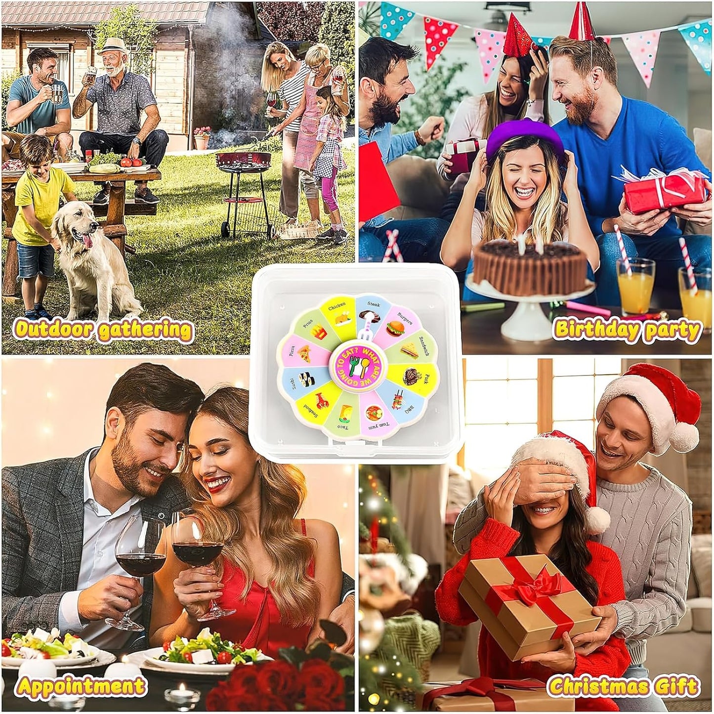 QETRABONE Foodie Dice & Decision Wheel - Fun Meal Picker for Family Game Nights, Couples Date Ideas & Party Games | Includes Fidget Spinner Snack Selector for Food Lovers Halloween Party Supplies