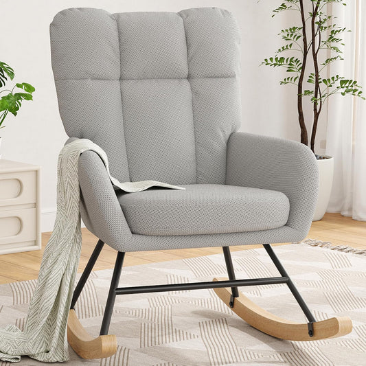 Rocking Chair Nursery, Teddy Baby Nursery Rocking Chairs, Modern Nursing Chair for Breastfeeding, Nursery Rocker for Small Spaces Indoor, Accent Glider Chairs for Living Room, Bedroom, Grey