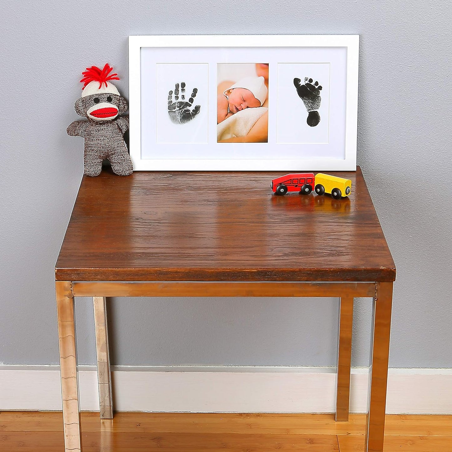 Green Pollywog Baby Handprint and Footprint Kit | Elegant White Frame with Inkless, Non-Toxic Pad | Newborn Keepsake for Baby or Dog Paw Prints