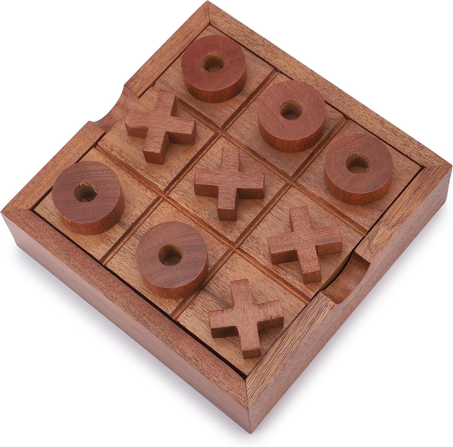 Ajuny Tic Tac Toe Classic Board Games for Kids and Adults with Decorative Storage Box Wooden Farmhouse Coffee Table Living Room Desk Decor Family Night Travel Game Best Gifts 5.9 Inch