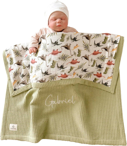 Personalized Baby Blanket with Name – Handmade 100% Organic Cotton Newborn Gift | Custom Knit Blanket for Boys, Girls, Kids & Baby Showers