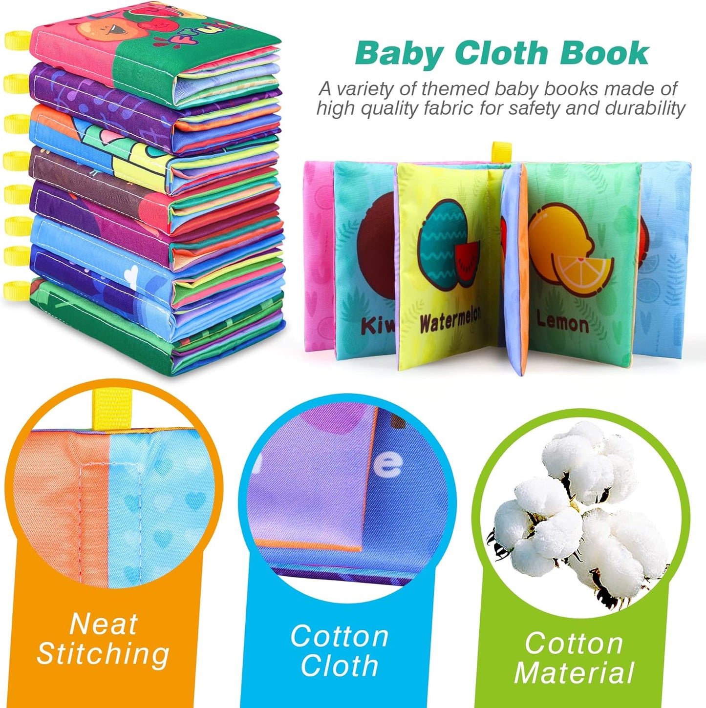 Baby Bath Books, Nontoxic Fabric Soft Baby Cloth Books, Early Education Toys, Waterproof Baby Books for Toddler, Infants Perfect Shower Toy, Kids Bath Toys Birthday Gift (Pack of 8)