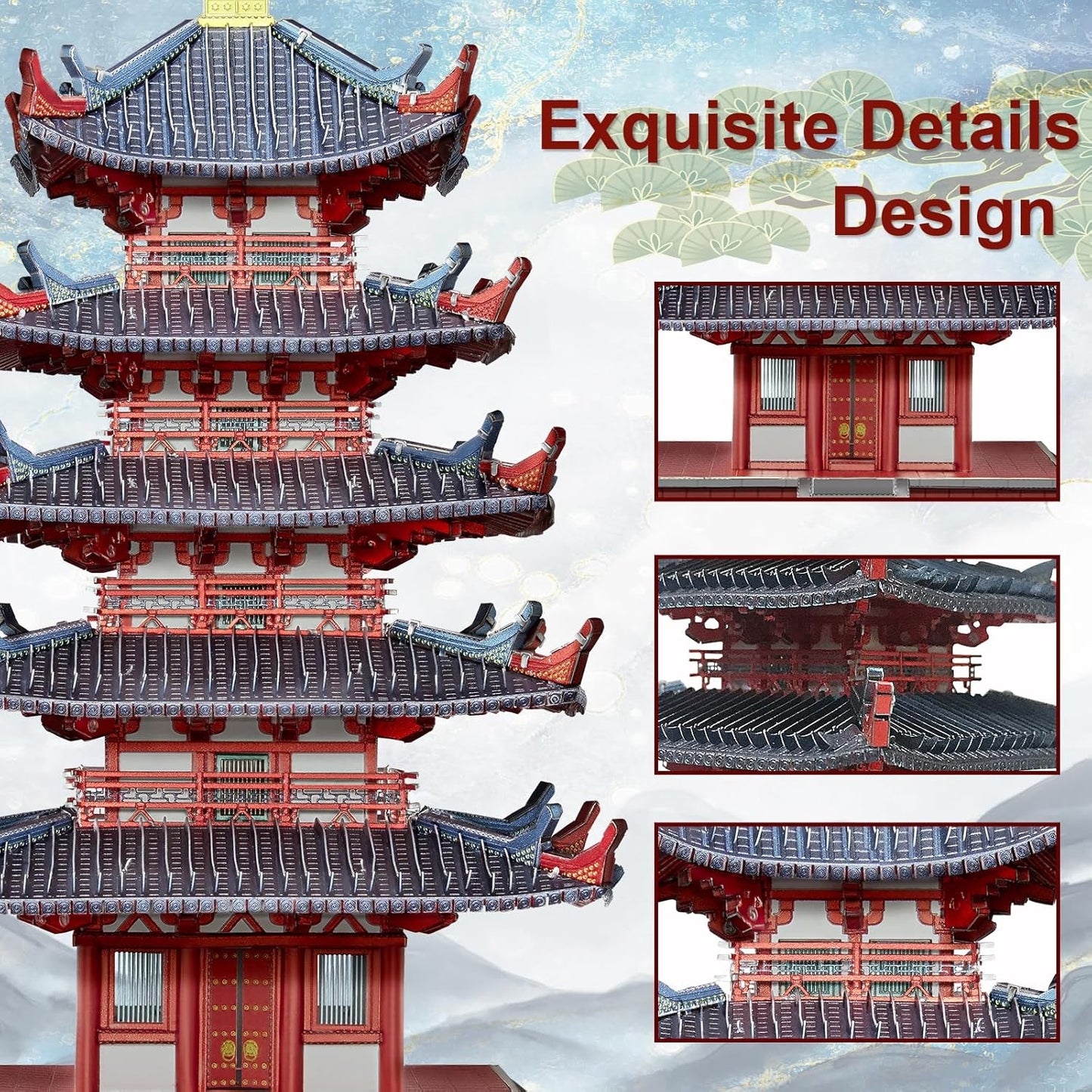 Piececool Metal 3D Puzzles for Adults, Five-storied Pagoda Model Kits, Challenging Japanese Architecture Building DIY Models Puzzles Desk Decoration Best Gifts for Boyfriend Dad