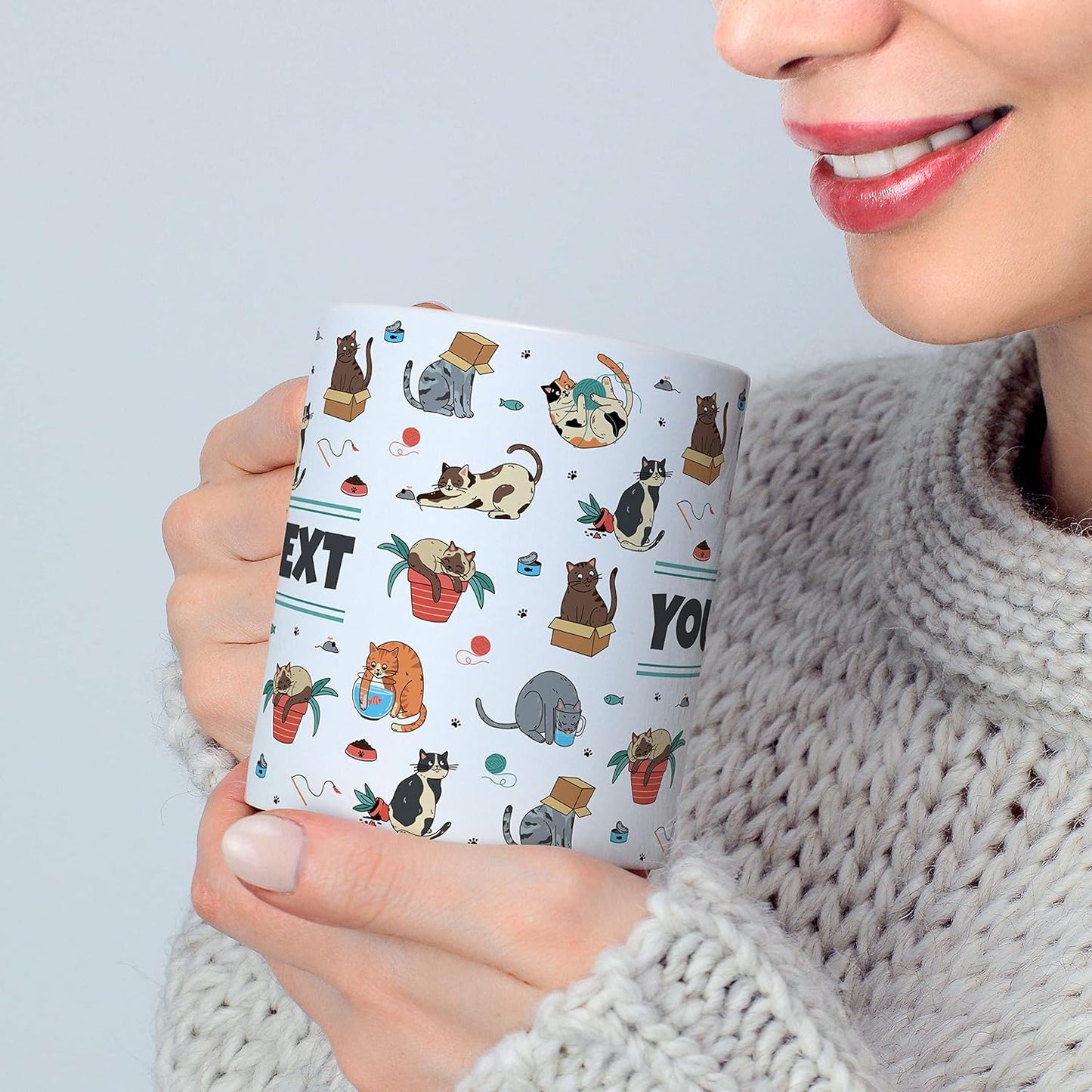 Personalized Mug for Kids - Cats - Custom Name/Text, Ceramic Hot Chocolate/Cocoa/Coffee Cup for Boys/Girls, Birthday/Christmas/Holiday Gift - 15 oz, Black Handle