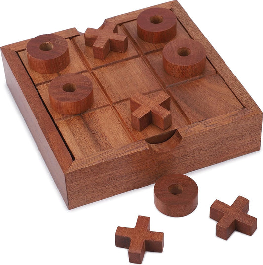Ajuny Tic Tac Toe Classic Board Games for Kids and Adults with Decorative Storage Box Wooden Farmhouse Coffee Table Living Room Desk Decor Family Night Travel Game Best Gifts 5.9 Inch