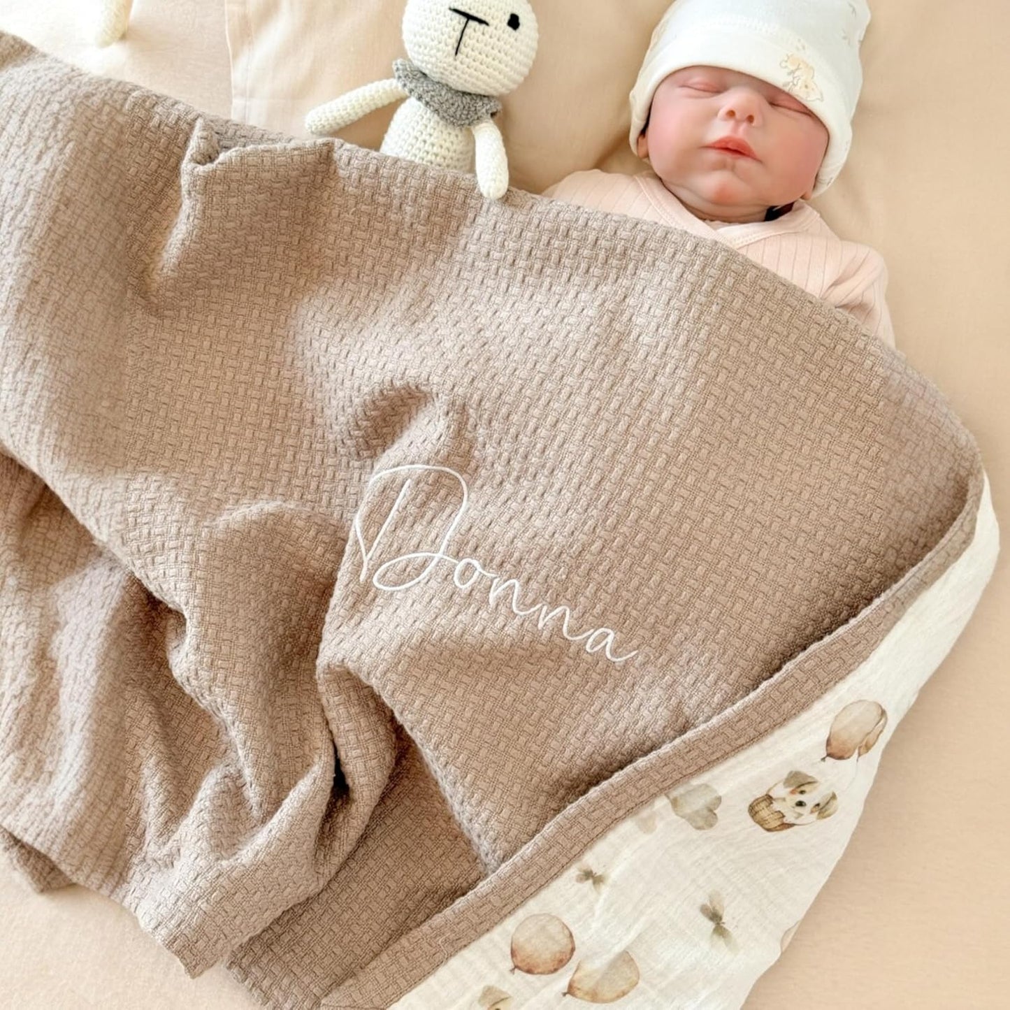 Personalized Baby Blanket with Name – Handmade 100% Organic Cotton Newborn Gift | Custom Knit Blanket for Boys, Girls, Kids & Baby Showers