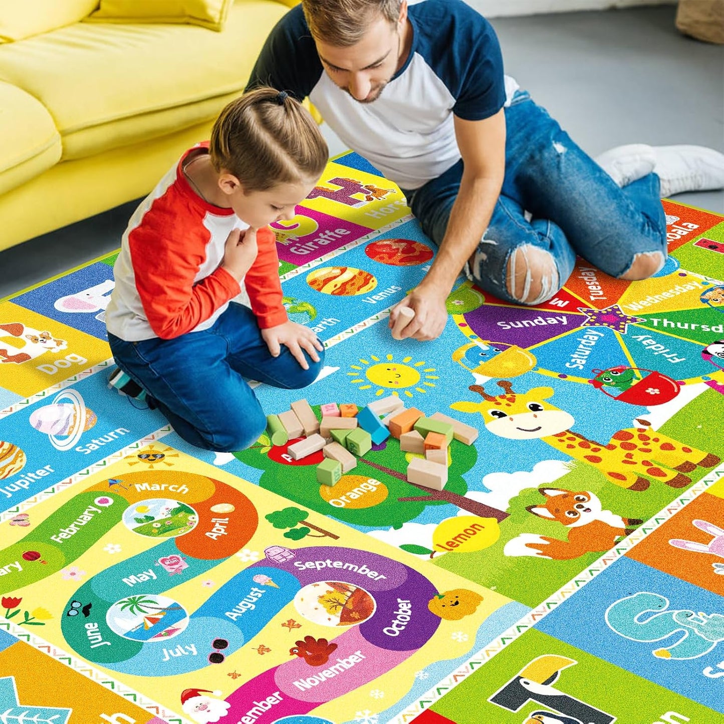 Kids Rug for Playroom, Kids Baby Playmat with Alphabet, Month, Weather, Week and Shapes ABC Educational Rug, Play Mat Carpet for Bedroom Classroom (78.7X59 INCH, Ferris Wheel)