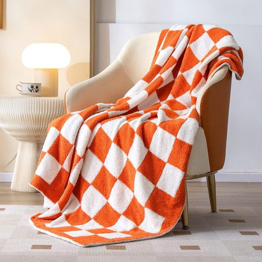 SeaRoomy CheckeredThrow Blanket, Soft Fluffy Microfiber Knit Throw Blanket for Couch Bed, Warm Cozy Reversible Checkerboard Knitted Blanket Room Decor(Burnt Orange, 60"×79")
