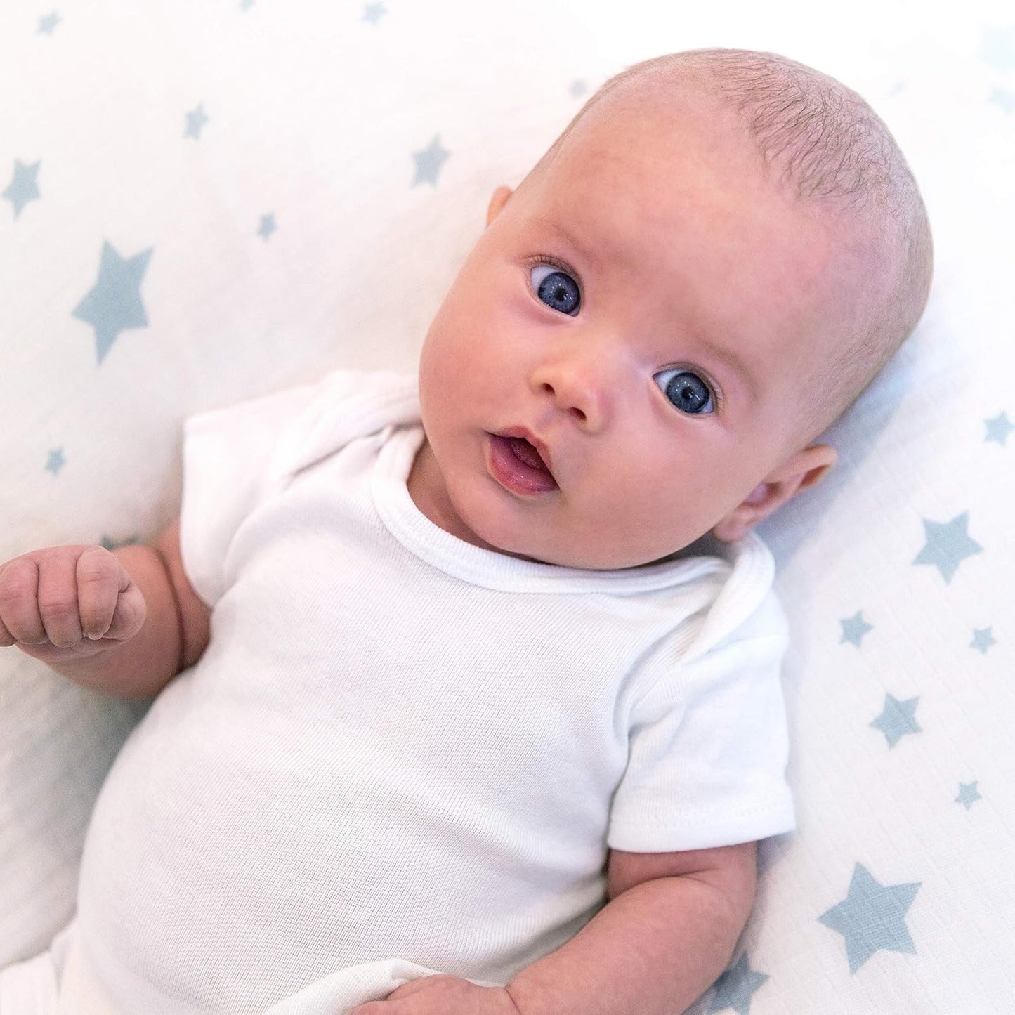 Newton Baby Mini Crib Fitted Sheets (2-Pack) | Organic Muslin Cotton, Breathable & Soft Baby Sheets, Washable Baby Mattress Sheets, Fits Any Mini Sized Crib 24" x 38", Moonstone Mist Stardust + White