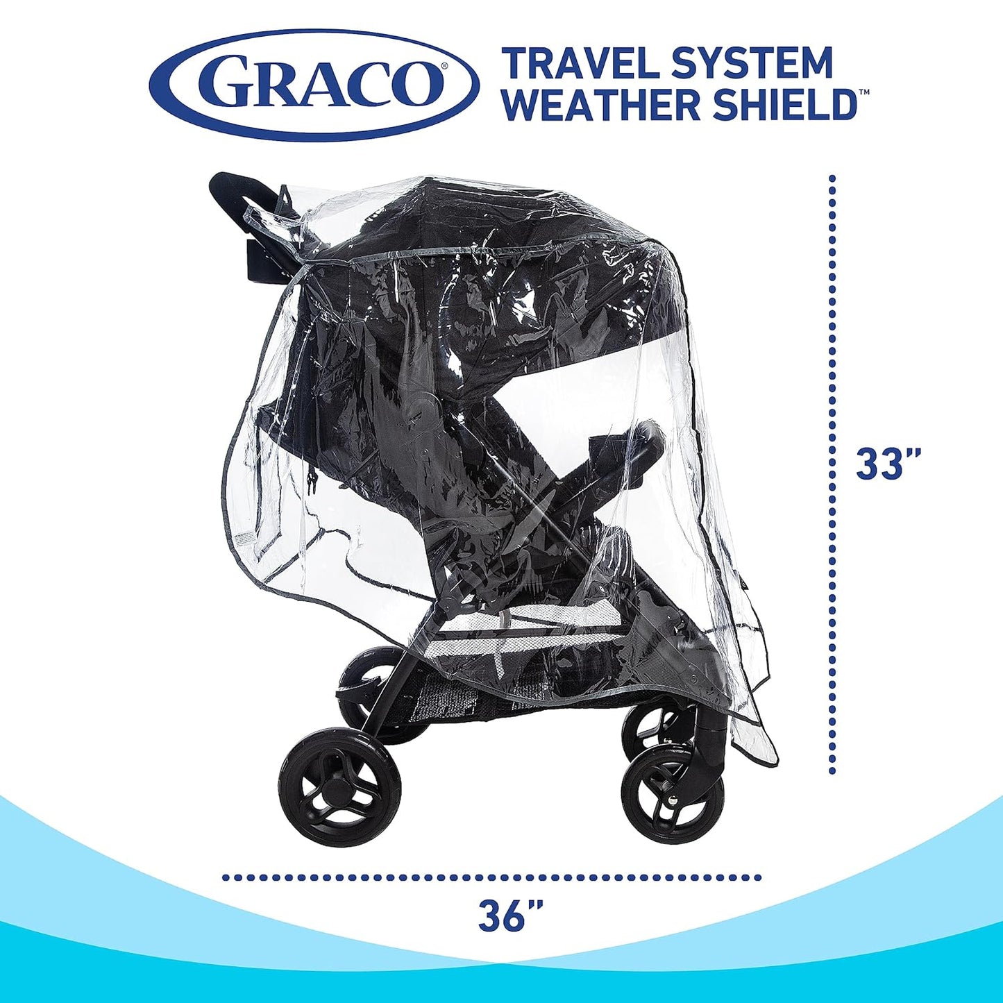 Graco Travel System Weather Shield, Baby Rain Cover, Universal Size to fit Most Travel Systems, Waterproof, Windproof, Ventilation, Sun Protection, Shade, Umbrella, Pram, Vinyl, Plastic, Clear