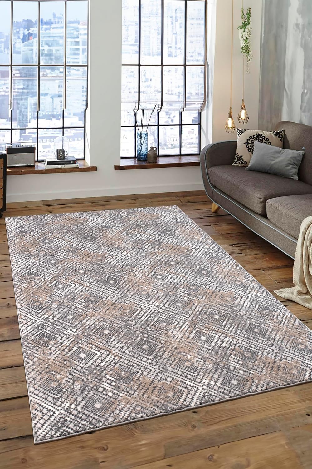 Non-Slip Washable 5x7 Area Rugs for Living Room Bedroom, Ultra Soft Bedside Rug, Indoor Floor Carpet for Kids Girls and Boys, Dorms, Nursery Rooms, Non-Skid Area Rug, Square Multi, 5' x 7'