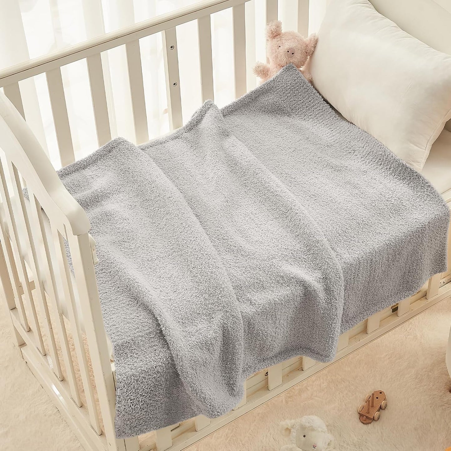 CYMULA Kids Throw for Boys and Girls 30 x 40 inches, Soft Cozy Cute Swaddle Fleece Throw, Light Grey