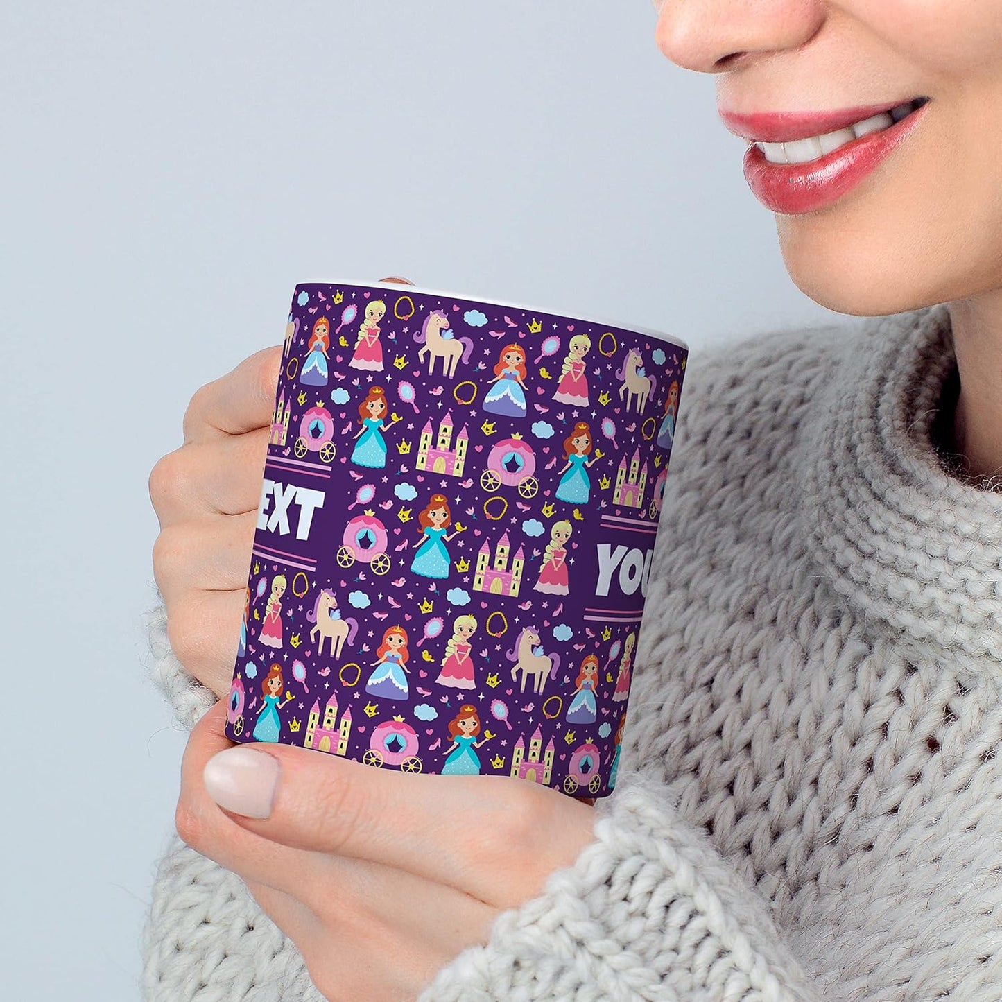 Personalized Mug for Kids - Princesses - Custom Name/Text, Ceramic Hot Chocolate/Cocoa/Coffee Cup for Girls, Birthday/Christmas/Holiday Gift - 11 oz, White Handle