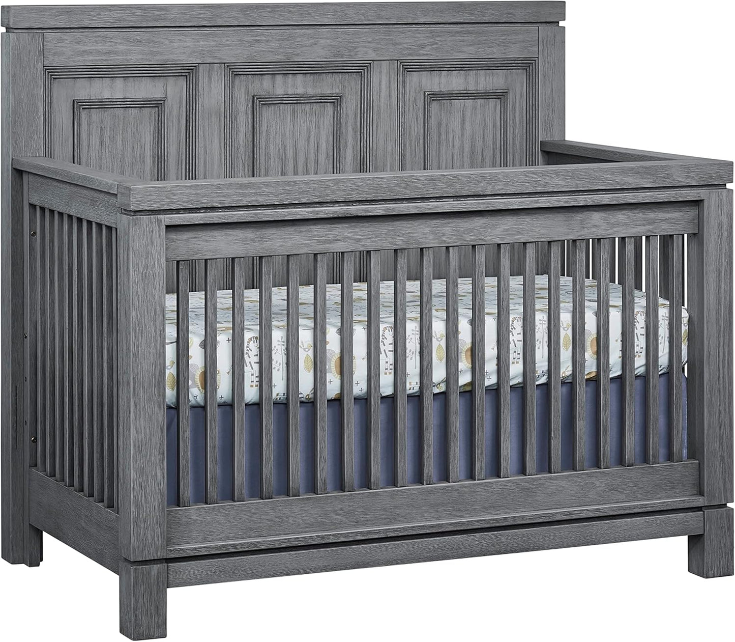 Soho Baby Manchester Premium 4-in-1 Convertible Crib, Flat-Top Headboard, Rustic Gray, GreenGuard Gold Certified