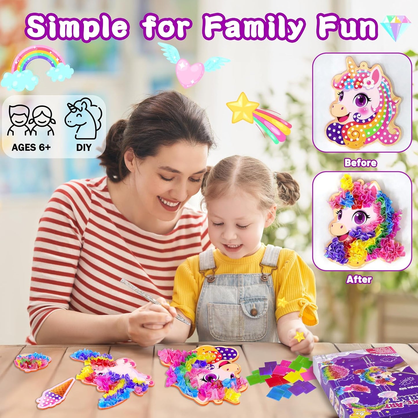 Alagoo Poke in Craft Unicorn DIY Kits - Arts and Crafts for Kids, Mess-Free Art Fun Craft Supplies, Creative Unicorn Birthday Decorations Craft Kits for Girls and Boys Ages 4 5 6 7 8 9