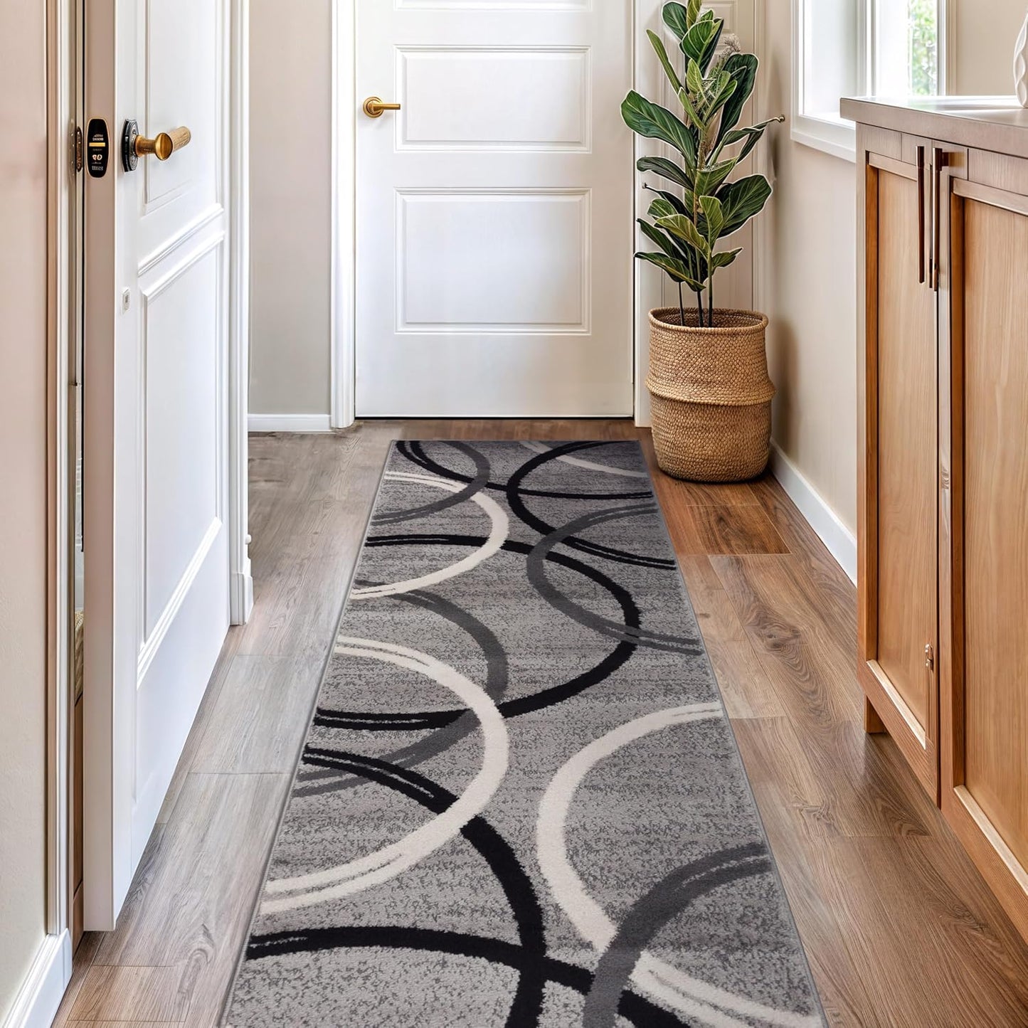 Rugshop Modern Wavy Circles Design Runner Rug 2'7" x 8' Gray