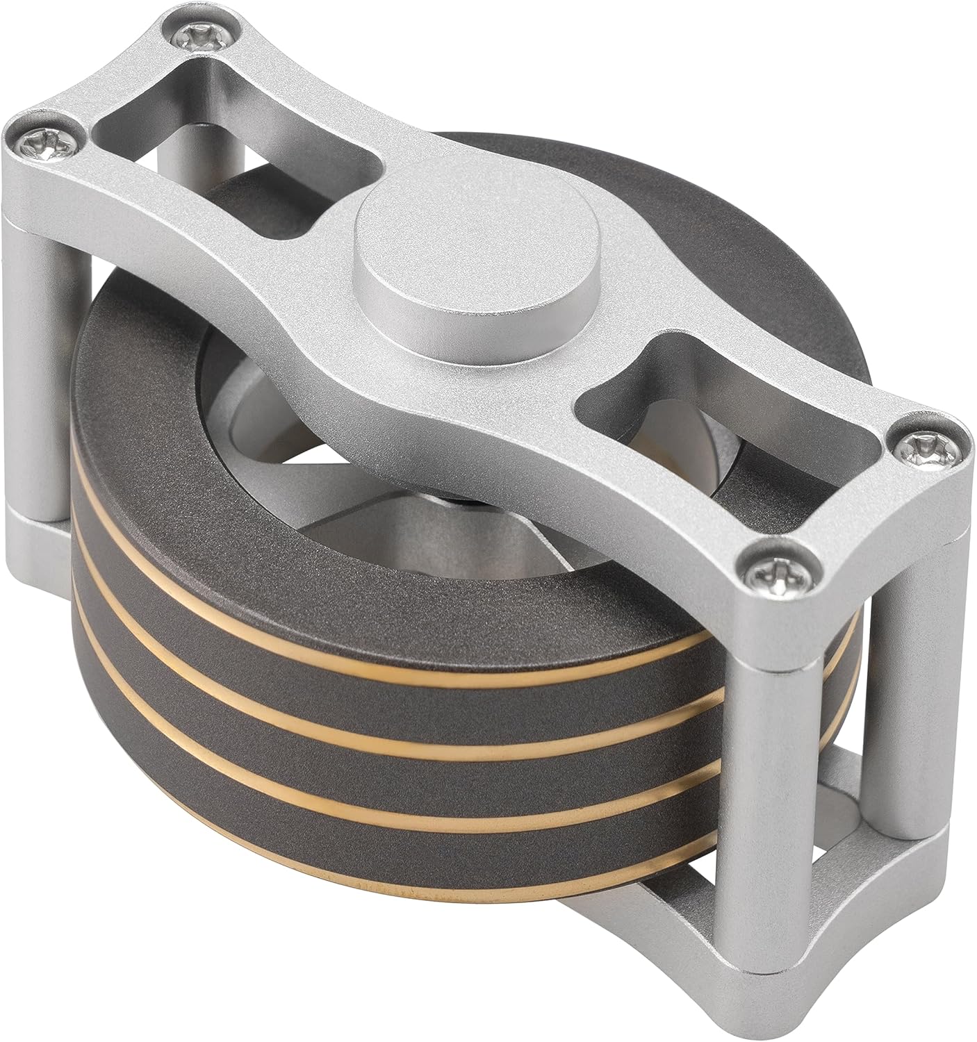 Brass Kinetic Spinning Top, Desk Fidget Toy for Adults, Stress Relief Toy for Office, Gray